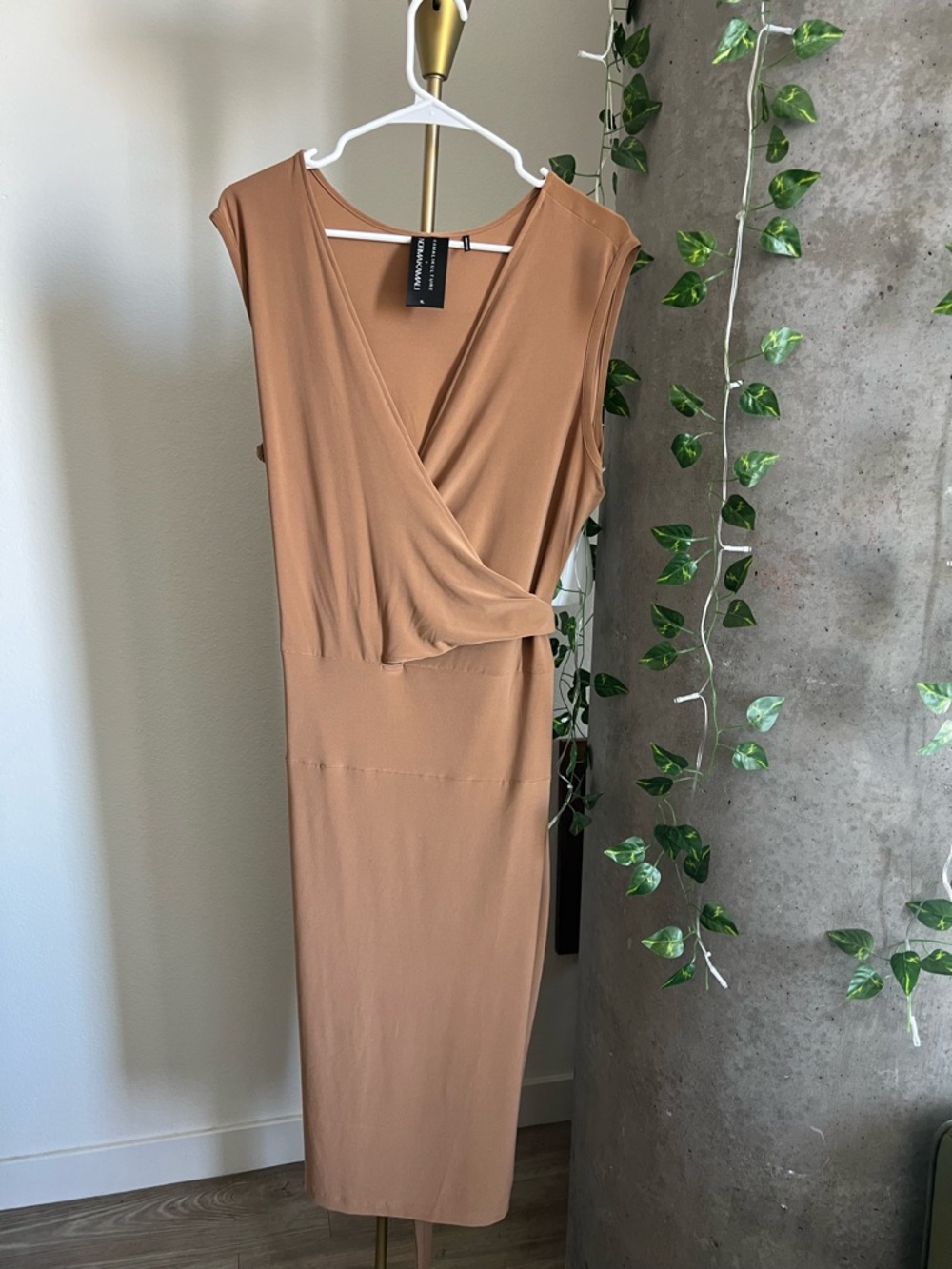 Norma Kamali Tan Wrap-Front Midi Dress